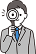 虫眼鏡を目に掲げている男性のイラスト